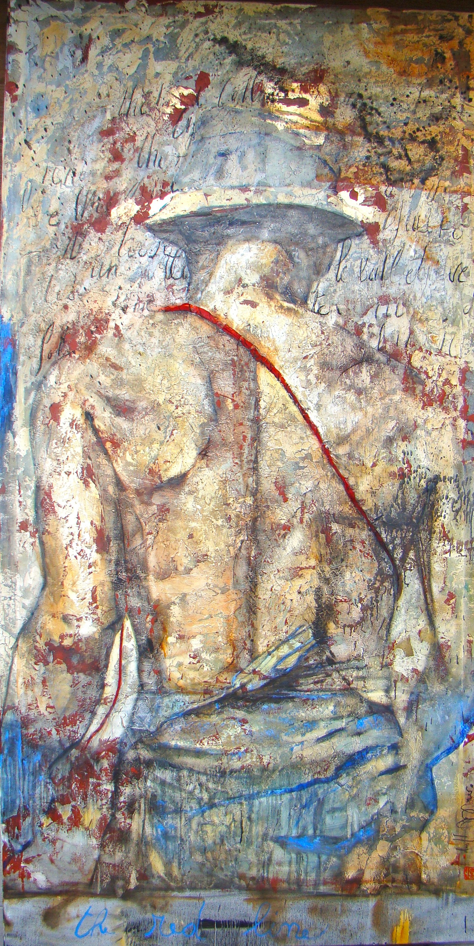 MAN WITH A HAT, gesso, oil, gold leafs